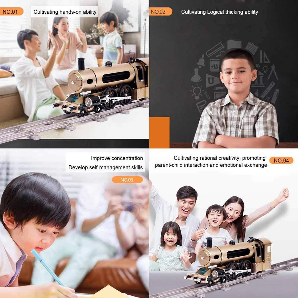 GearPlayer™ Teching Engine Steam Train Model With Pathway Full Aluminum Alloy Model Kits