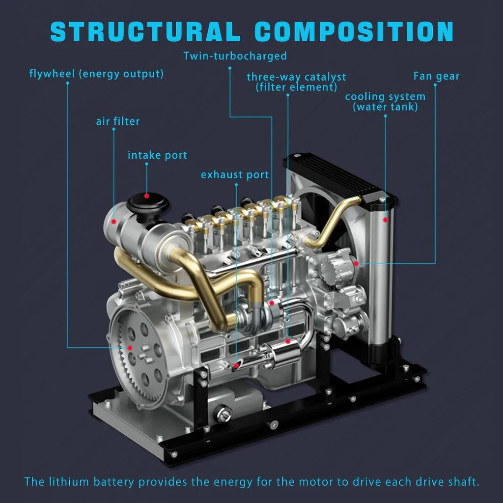 GearPlayer™ TECHING Workable Mini Diesel 4-cylinder Engine Metal Model DIY Kits