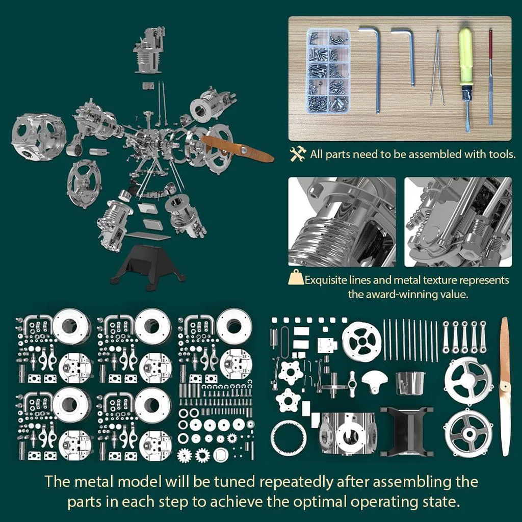 GearPlayer™ TECHING DIY 5 Cylinder Electric Mechanical Aircraft Radial Engine Model Kits