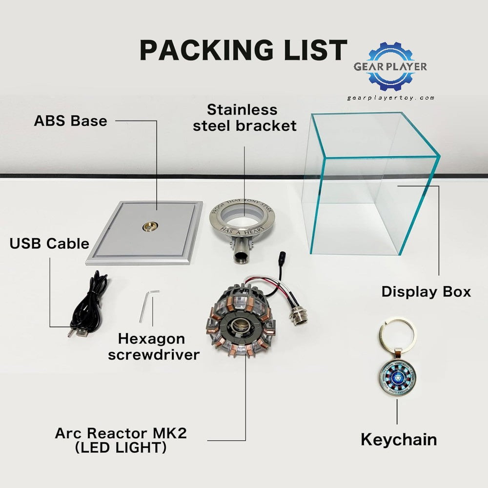 GearPlayer™1/1 MK1 Heart-Shaped Arc Reactor, Reactor Model with LED Arc Reactor Light Rechargeable Superhero Lamp